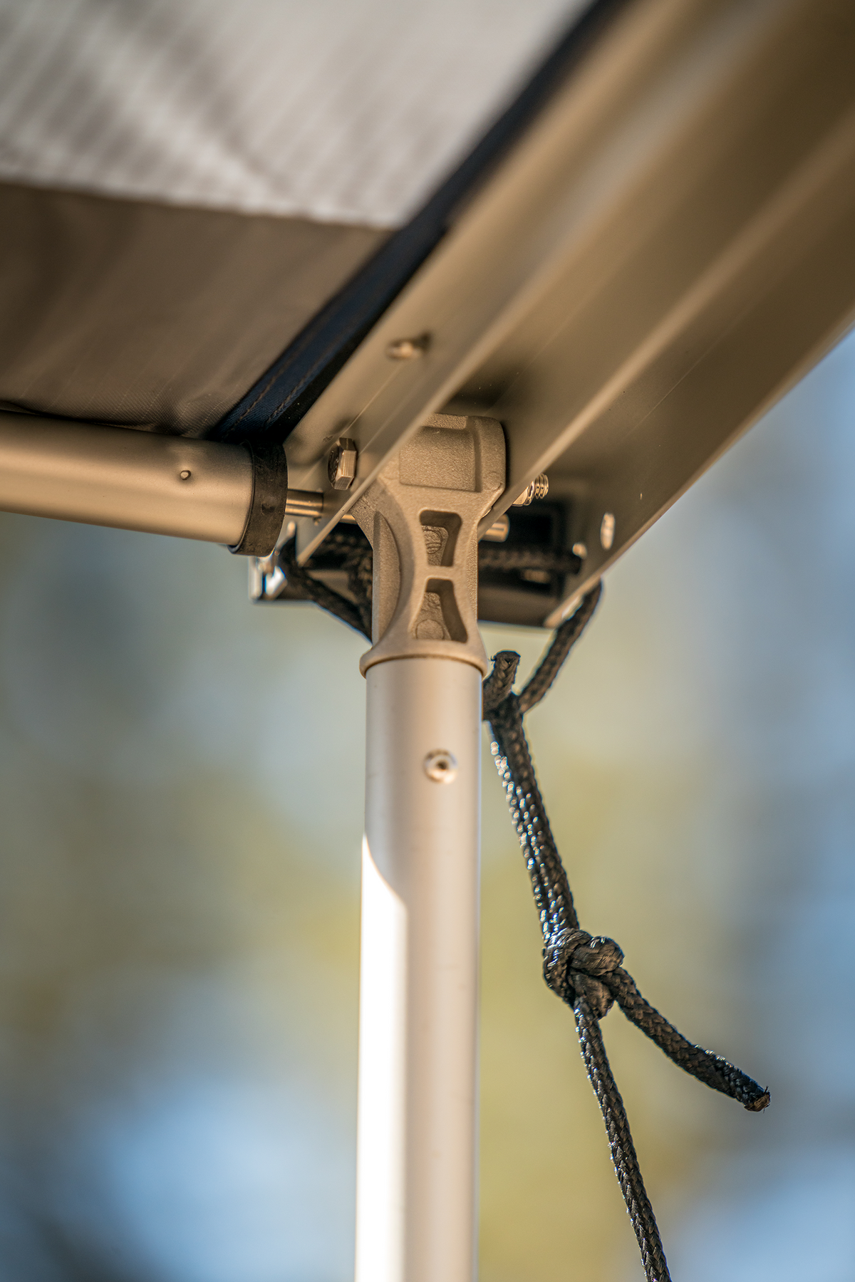 Cast aluminum joint of the ROAM Rooftop Awning frame